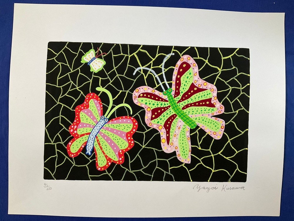 KUSAMA YAYOI - painting drawing 11.8 x 15.7 in  on old paper signed stamped