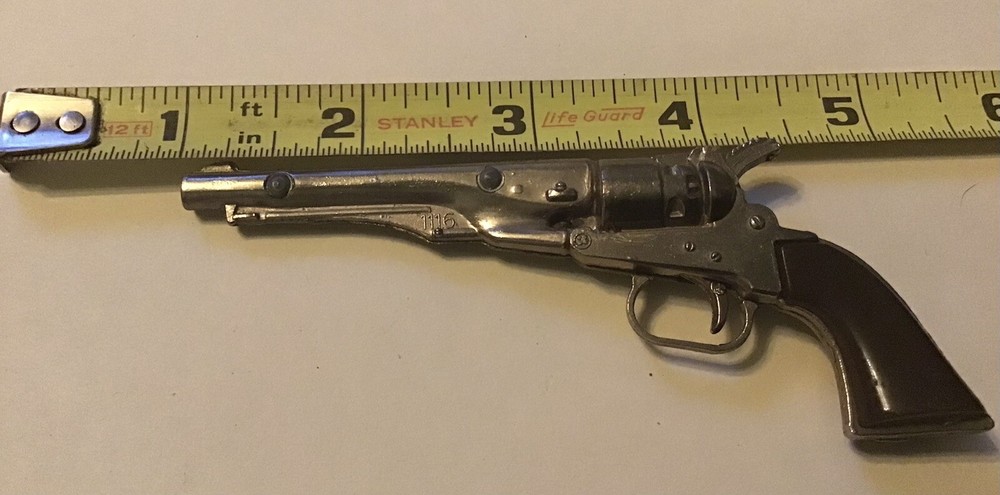 Vintage Miniature Revolver Old Timer Metal Cap Gun Toy 4”.