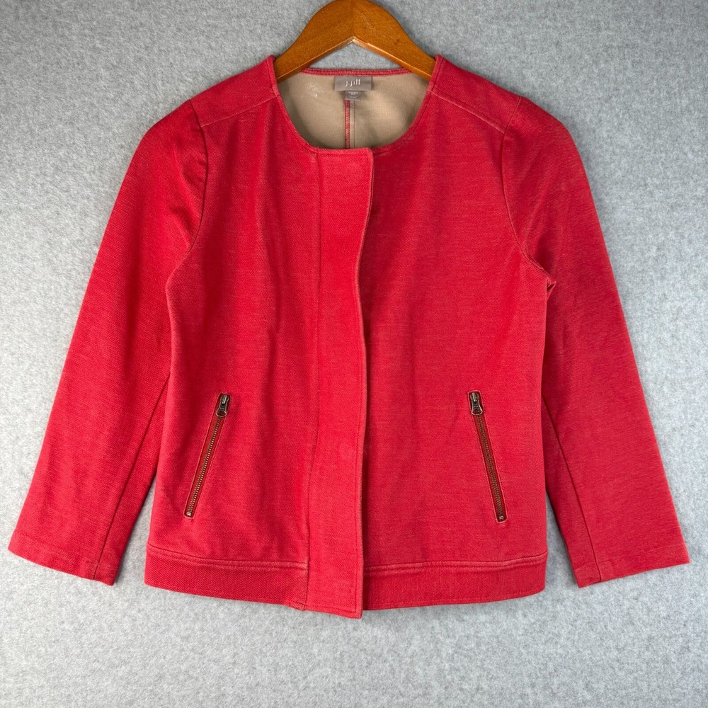 J.Jill Moto Jacket Women's XS Burnt Orange Cotton Stretch 3/4 Sleeve Full Zip