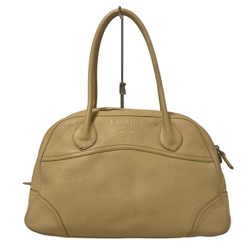 Vintage PRADA Beige Leather Shoulder Bag Pre-Owned Luxury