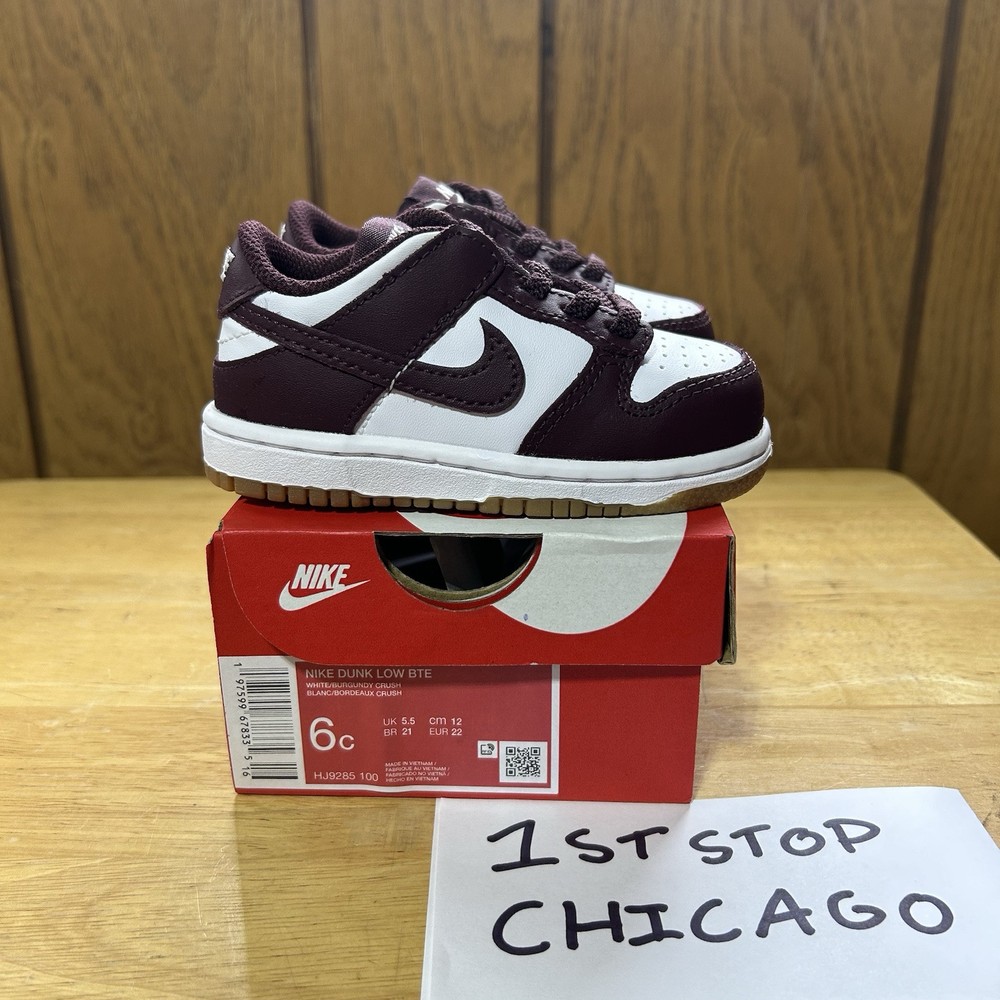 Nike Dunk Low White Burgundy Crush HJ9285-100 BTE TD Toddlers Size 6C NEW