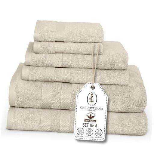 Premium Staple Cotton Bathroom Towel Set - 600 GSM 6-Piece Luxury Bath Beige