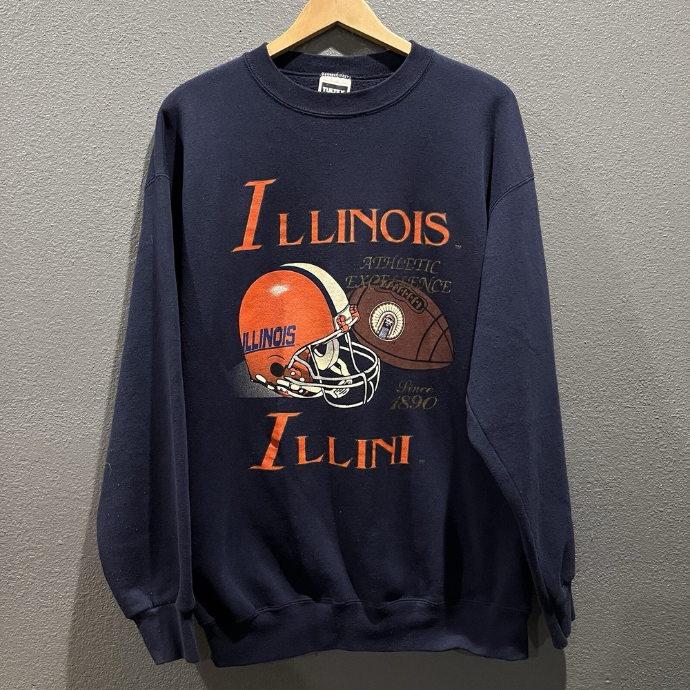 Vintage Illinois Fighting Illini Helmet Crewneck Sweater Men's XL Tultex