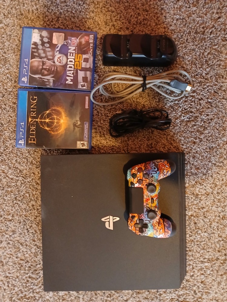 Sony PlayStation 4 Pro Black Console Bundle with Controller, Games, Dock, 1 TB