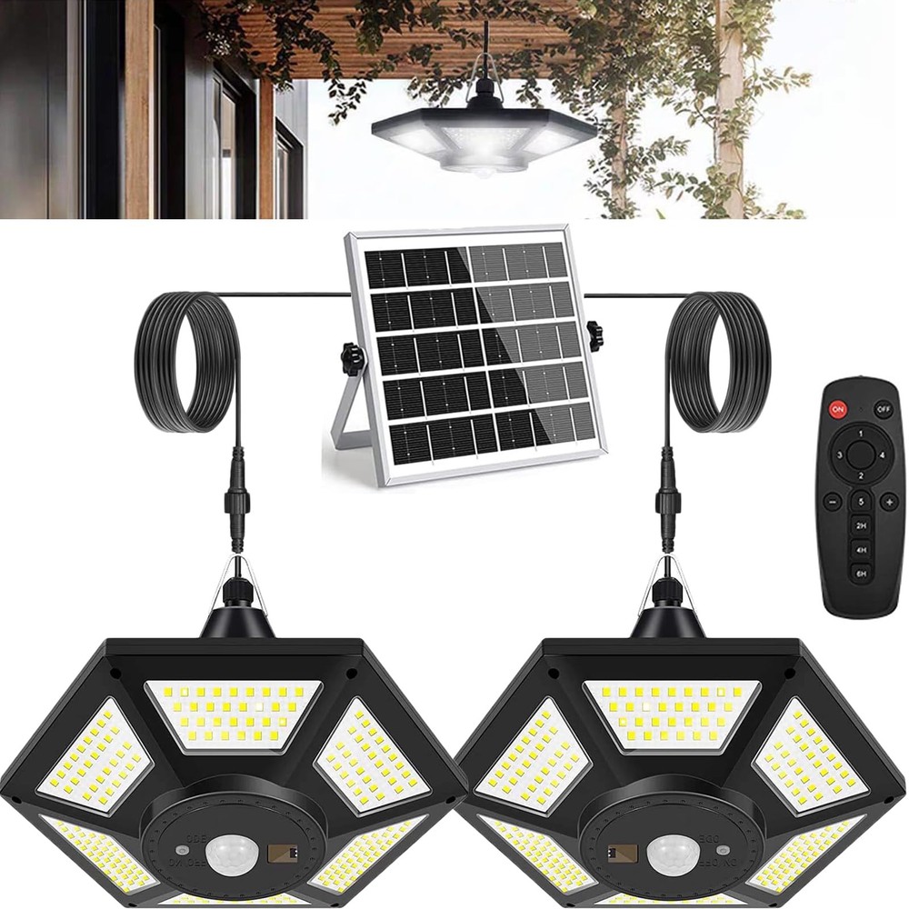 180 LED Solar Pendant Light with 5 Modes for Indoor Outdoor Shed Lighting
