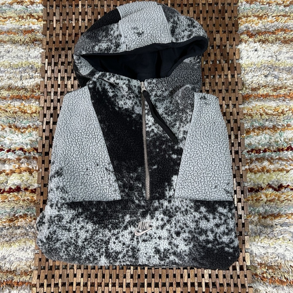 Nike Sportswear Essentials 1/2 Zip Sherpa Hoodie Anorak Jacket Black Gray Medium