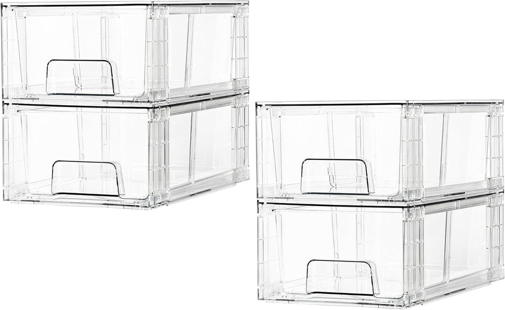 4-Pack Clear Acrylic Stackable Drawer Organizers with Handles