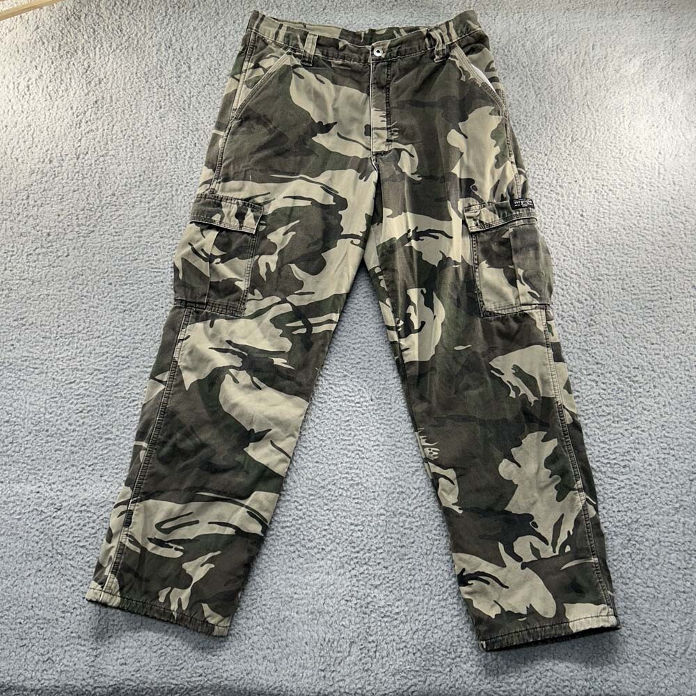 Wrangler Cargo Pants Mens 34 (34X29)Camo Fleece Lined Distressed