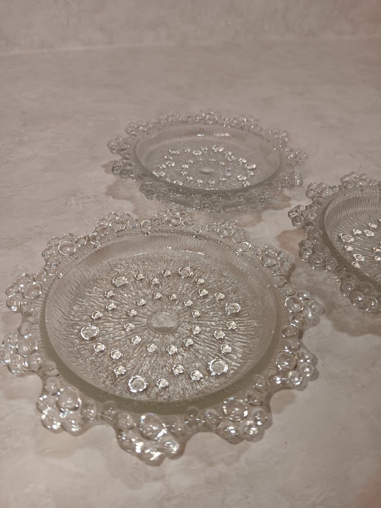 Vintage Masserini Barocco Italy Glass Trinket Dishes Set of 3 Bubble Lace 4.5 Inch