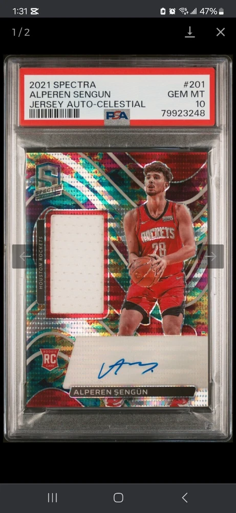 2021-22 Panini Spectra - Rookie Jersey Autograph Celestial Prizm #201 Alperen Sengun /99 (AU, MEM, RC)