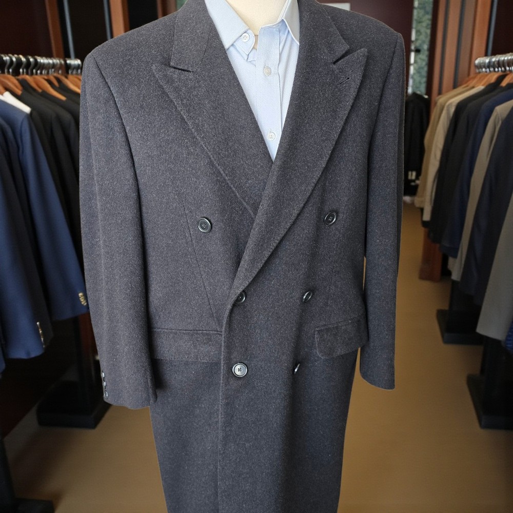 Double Breasted Peak Lapel Cashmere Overcoat 40r Made In Italy