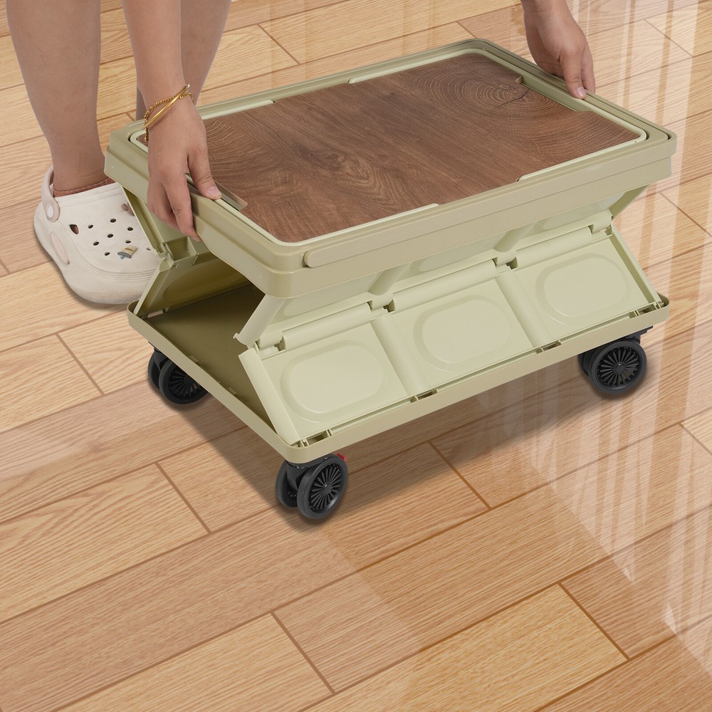55L Green Foldable 4-Wheel Outdoor Storage Cart Large Capacity Container  