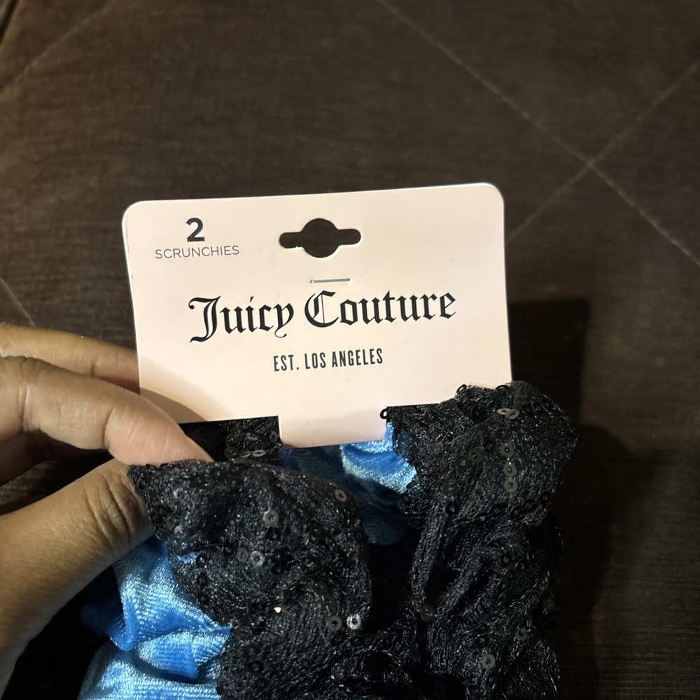 Juicy Couture Black and Blue Velvet Scrunchies Hair Ties Set