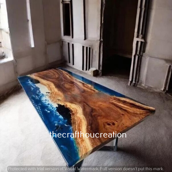 Custom Blue Ocean Epoxy Dining Table Top for Living Room