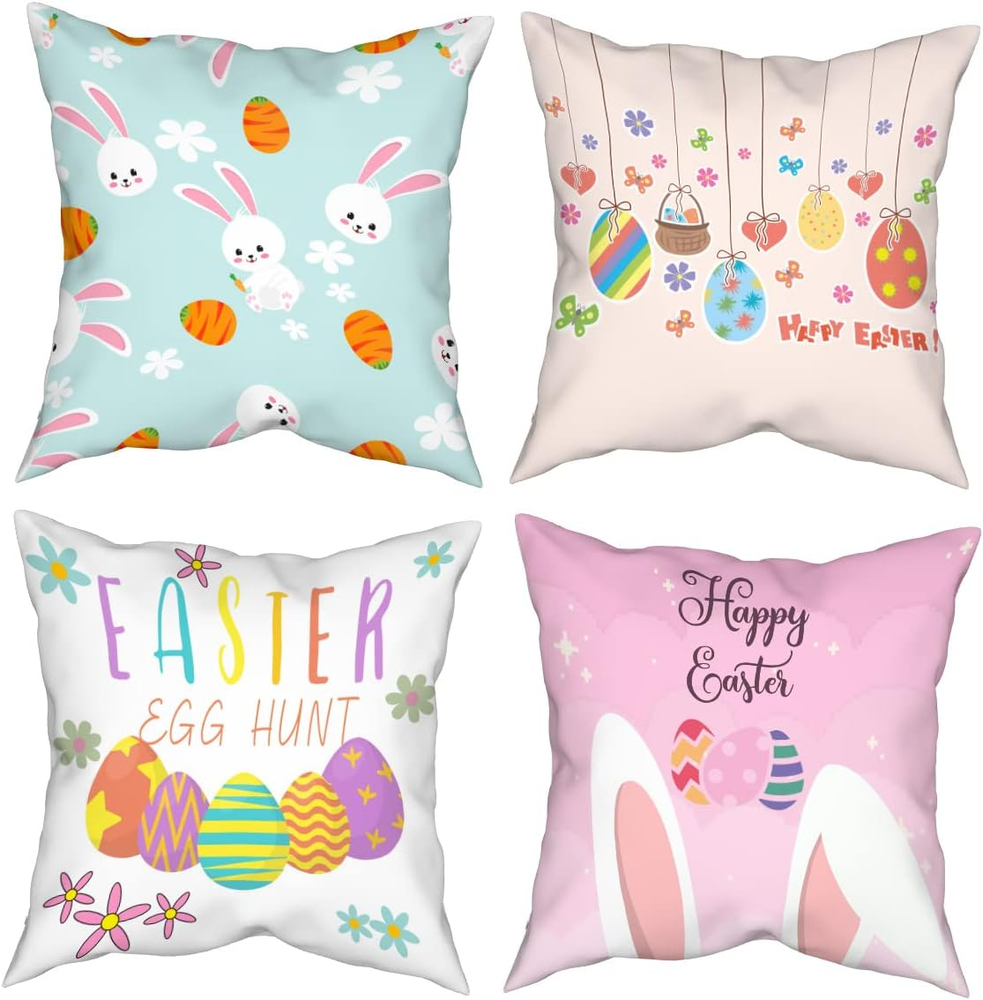 Easter Bunny Eggs Cartoon Cotton Decorative Throw Pillow Covers