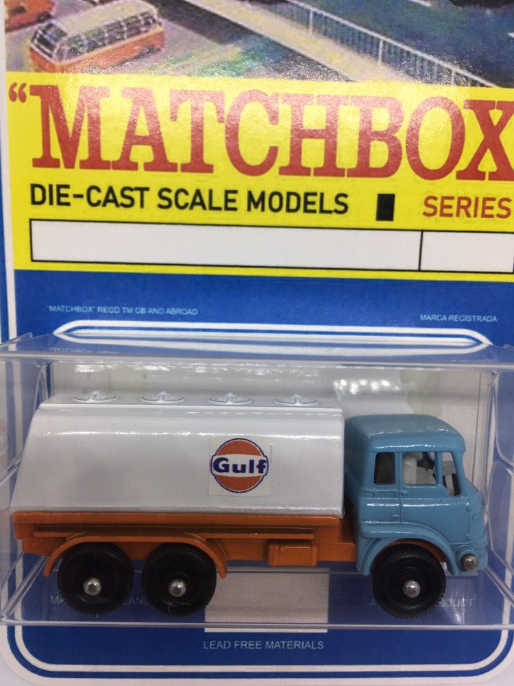 Vintage Lesney Matchbox 25 Custom Gulf Petrol Tanker Truck Blister Pack
