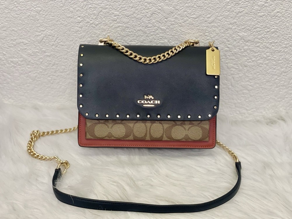 New NWT Coach Klare Crossbody Bag Signature Canvas Snake Embossed Rivets