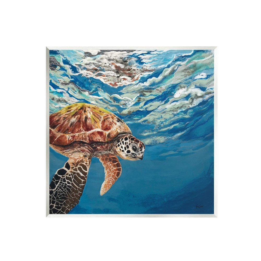 Stupell Sea Turtle Swimming Distant Surface Ocean Water
