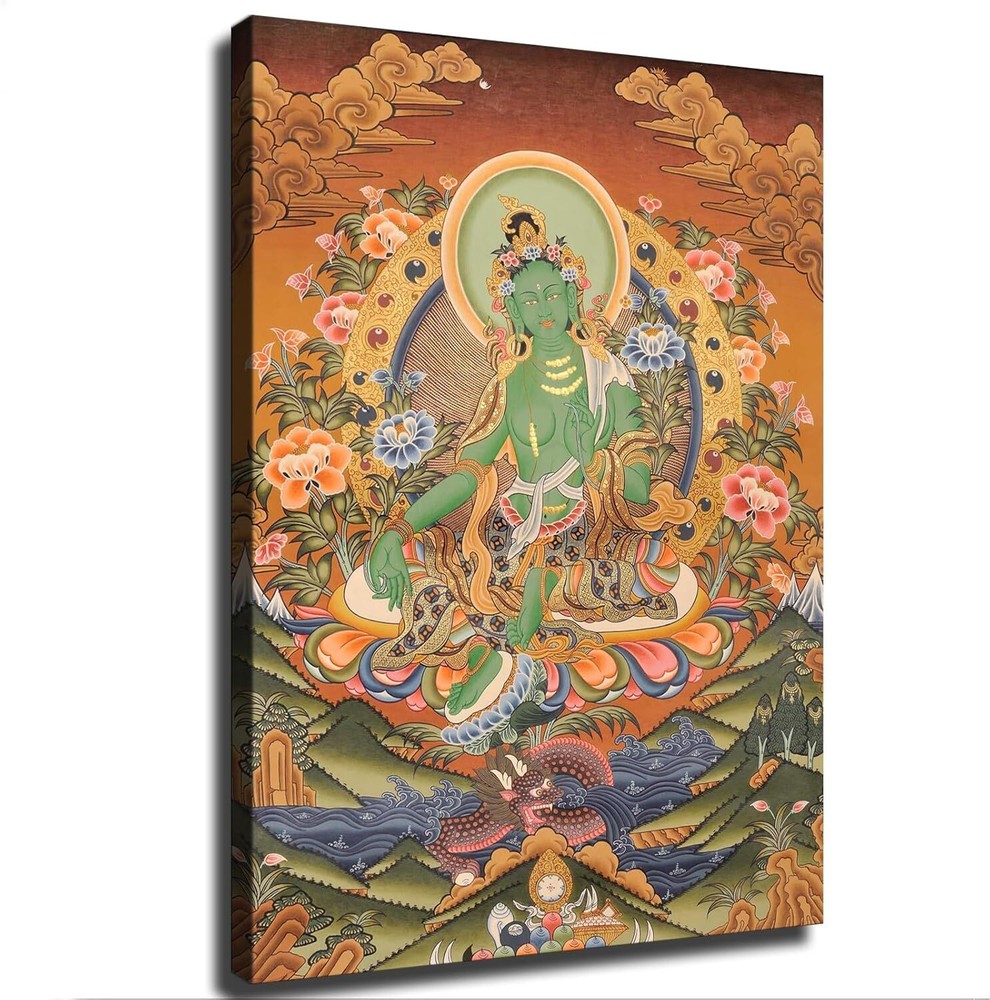 Green Tara Mother Goddess Tibetan Thangka Poster Canvas Painting Wall Art