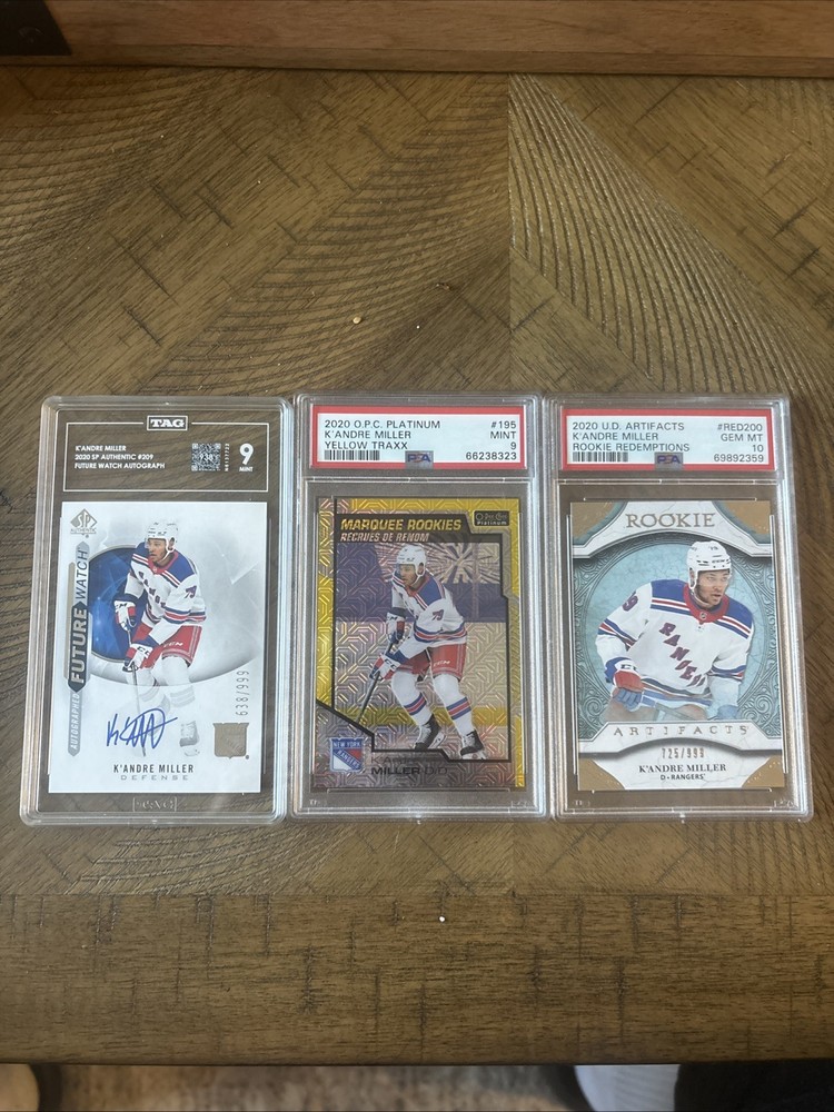 Lot of (3) Graded K’Andre Miller Rookie Hockey Cards New York Rangers