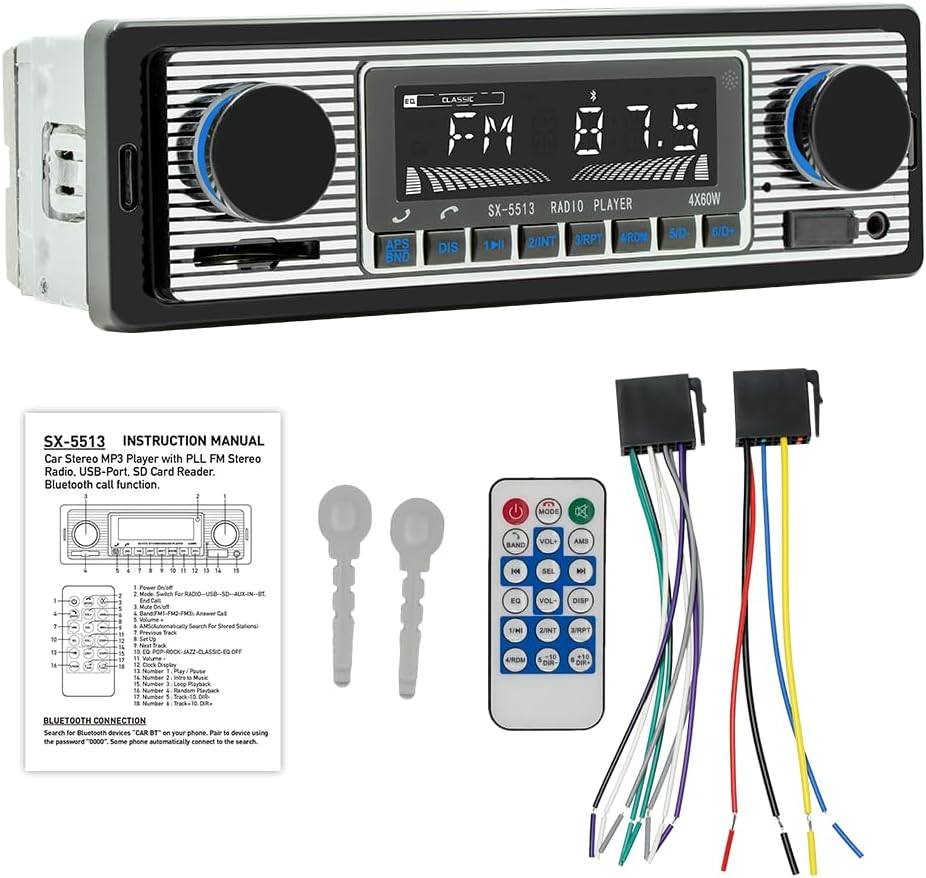 Classic 7 Inch Single Din Bluetooth Car Stereo with FM Radio Receiver