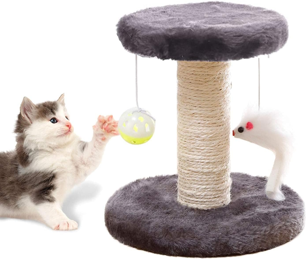 Cat Scratching Post and Small Cat Tree Natural Sisal Tower with Round Perch and