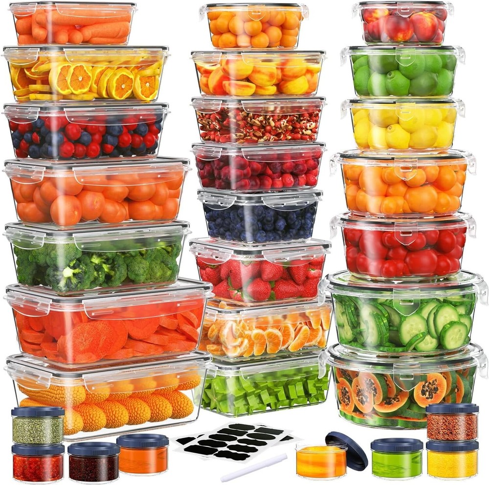 60-Piece BPA-Free Food Storage Set with Snap Lids, Labels & Marker