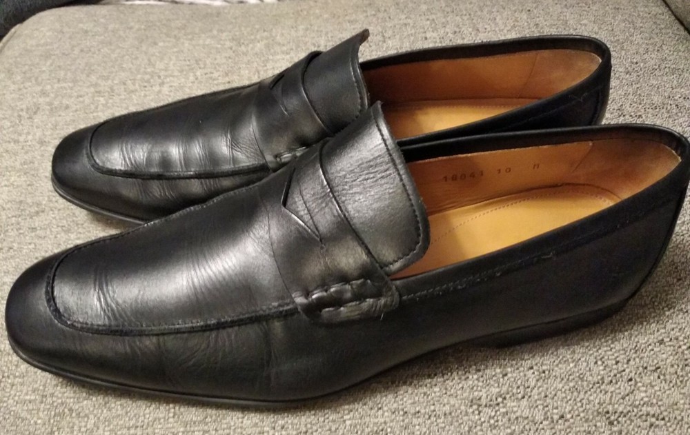 Magnanni Slip On Black Penny Loafers Dress Shoes Leather Spain Men's Sz 10