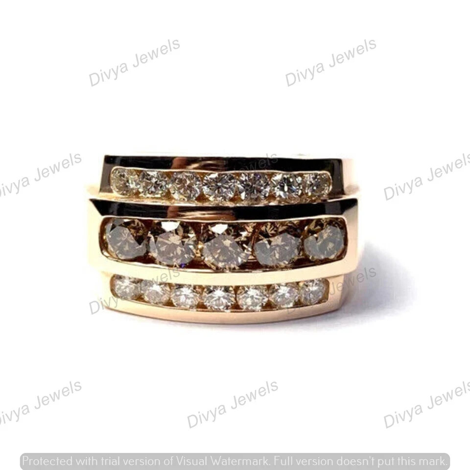 2.50CT Round Cut Moissanite Men's Wedding Band in 14K Yellow Gold