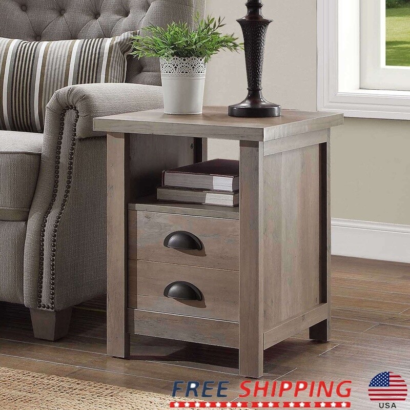 Rustic End Table with Drawer for Bedroom Living Room Indoor Outdoor Use