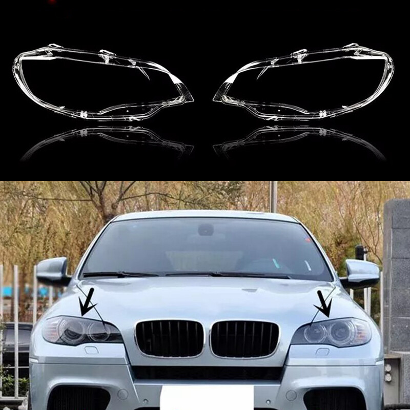 Pair Headlight Lens Clear Headlamp Cover +Sealant Glue For BMW X6 E71 2008-2013