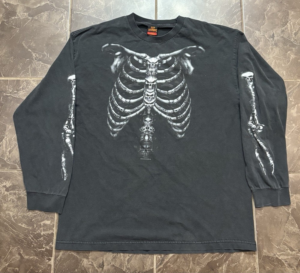 Vintage Hot Leathers Harley Davidson Skeleton Long Sleeve Shirt Men Size XL