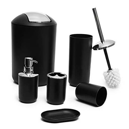 6-Piece Matte Black Bathroom Accessory Set with Soap Dispenser