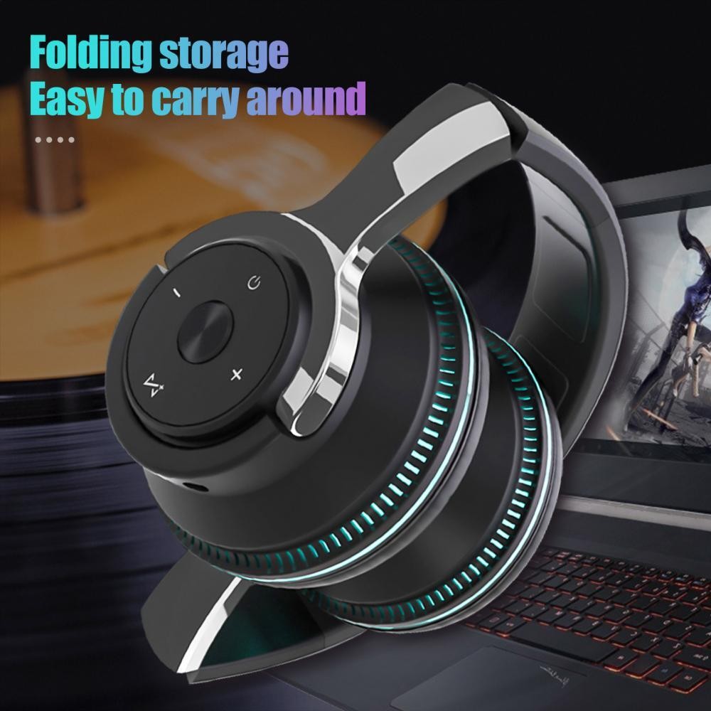 Wireless Over-Ear Bluetooth Headphones with LED Stereo Sound and Noise Cancellation in Black