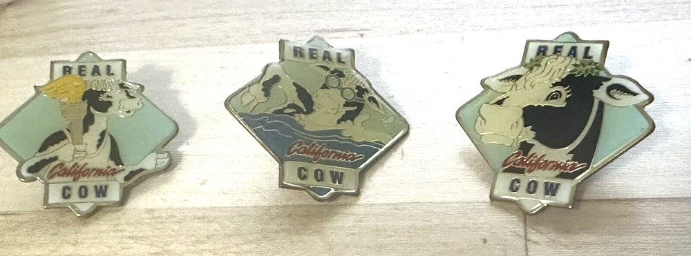 3 Lapel Pins VTG Real California Cow Milk Board NOS Dairy Farmer Full Set of 3