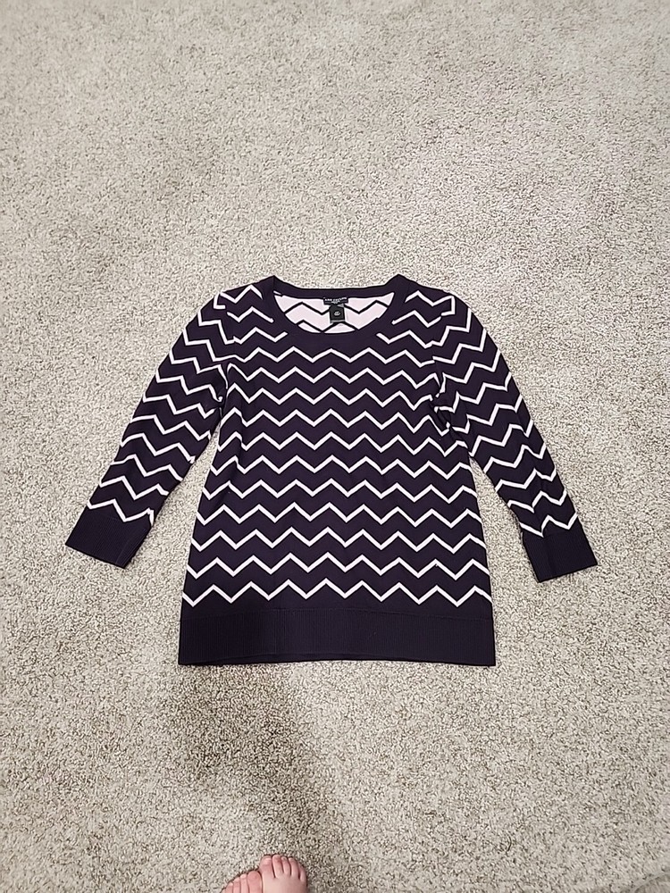 Ann Tayler Womens Petite XS Purple Zigzag 3/4 Sleeve 100% Cotton Sweater