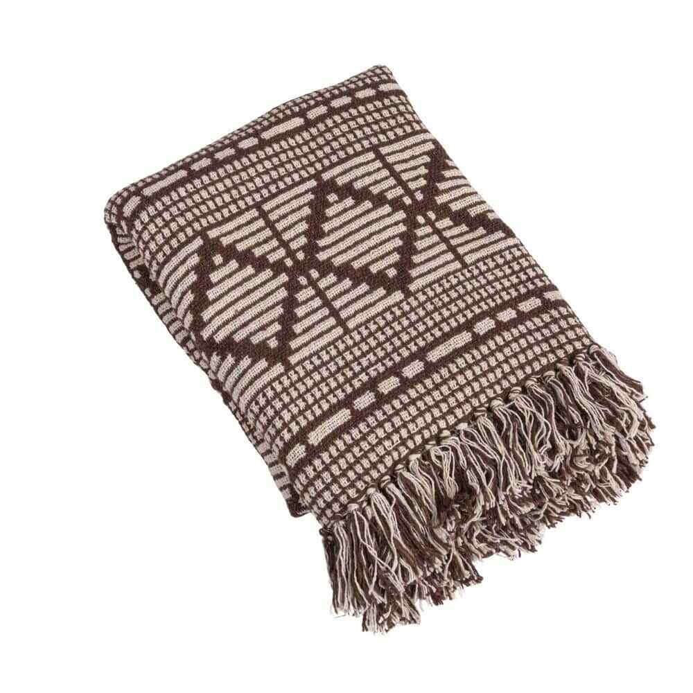 Brown Cotton Blend Throw Blanket Diamond Pattern