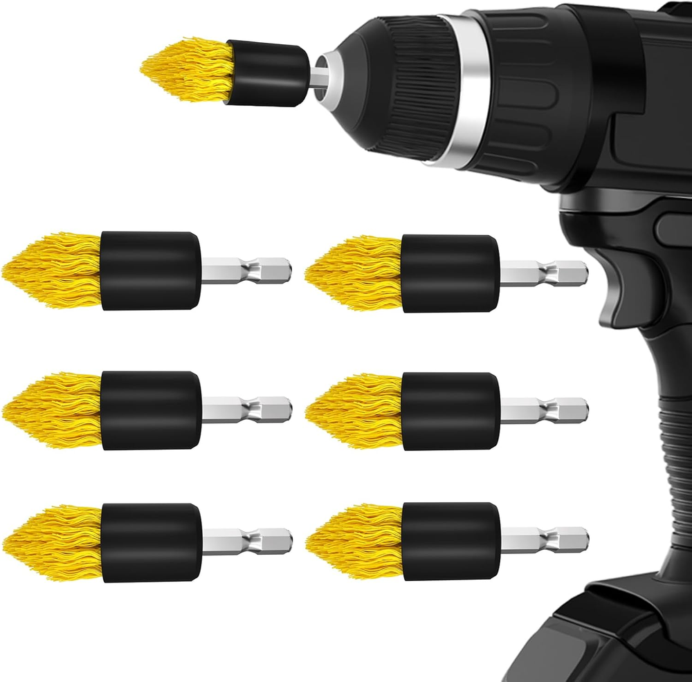 6 Piece Drill Brush with Multi-Purpose & Grout Head,Crevice Cleaning Brush，3/4”W