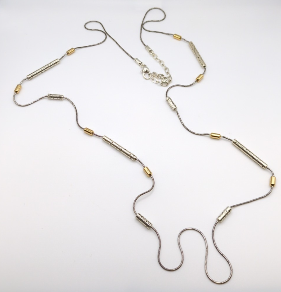 Brighton VENEZIA Silver Gold Tube Bead LONG Slim Strand Necklace