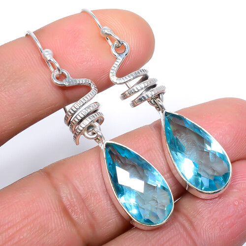 Spiral - Blue Topaz 925 Sterling Silver Earring Jewelry 2.07
