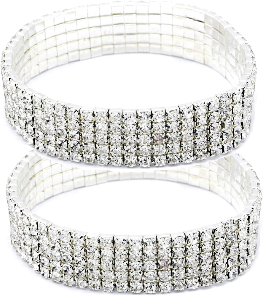 Sparkling Silver Rhinestone Stretch Ankle Bracelet for Women