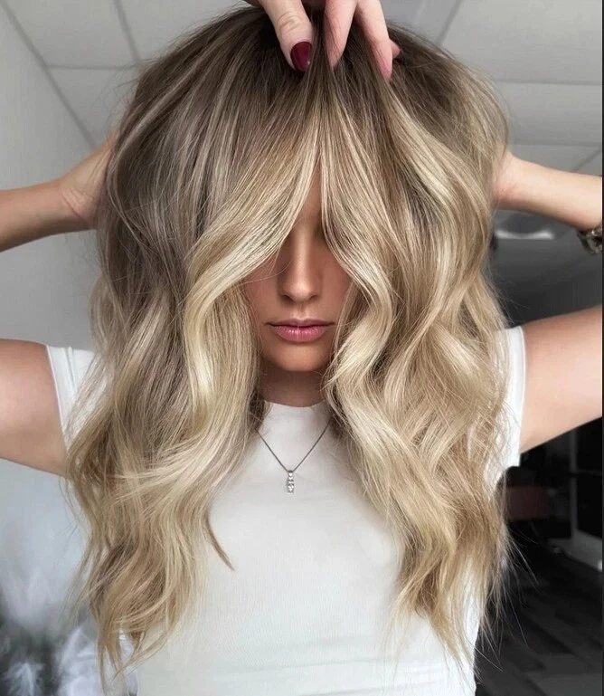 Balayage Ombre Golden Sandy Blonde Highlight Wigs Lace Front 100% Human Hair Wig