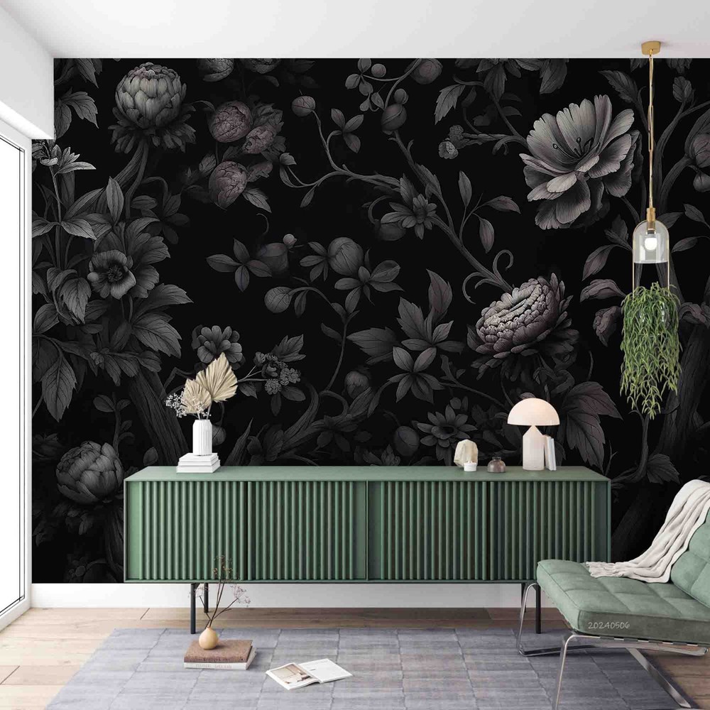 3D Gothic Style Black Flower Wall Murals Wallpaper Murals Wall Sticker