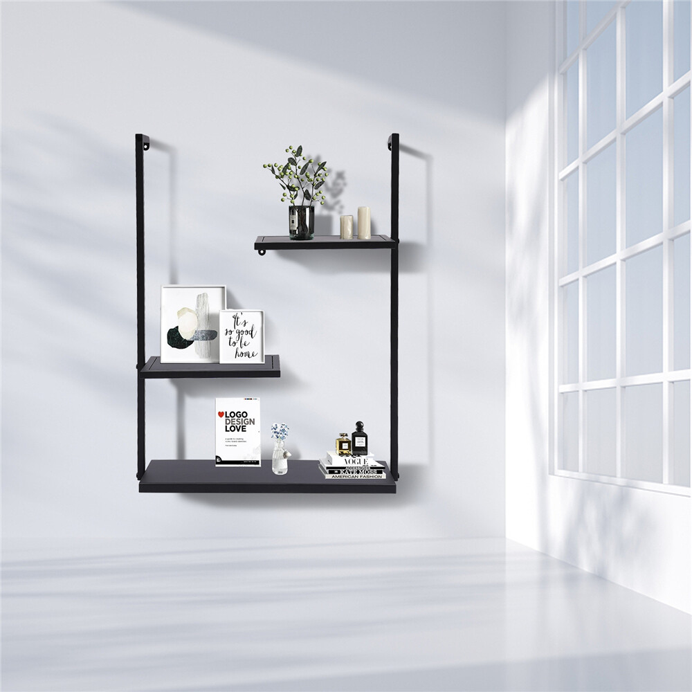 3-Tier Black Wall Shelf Organizer 29x22 for Home Office Storage