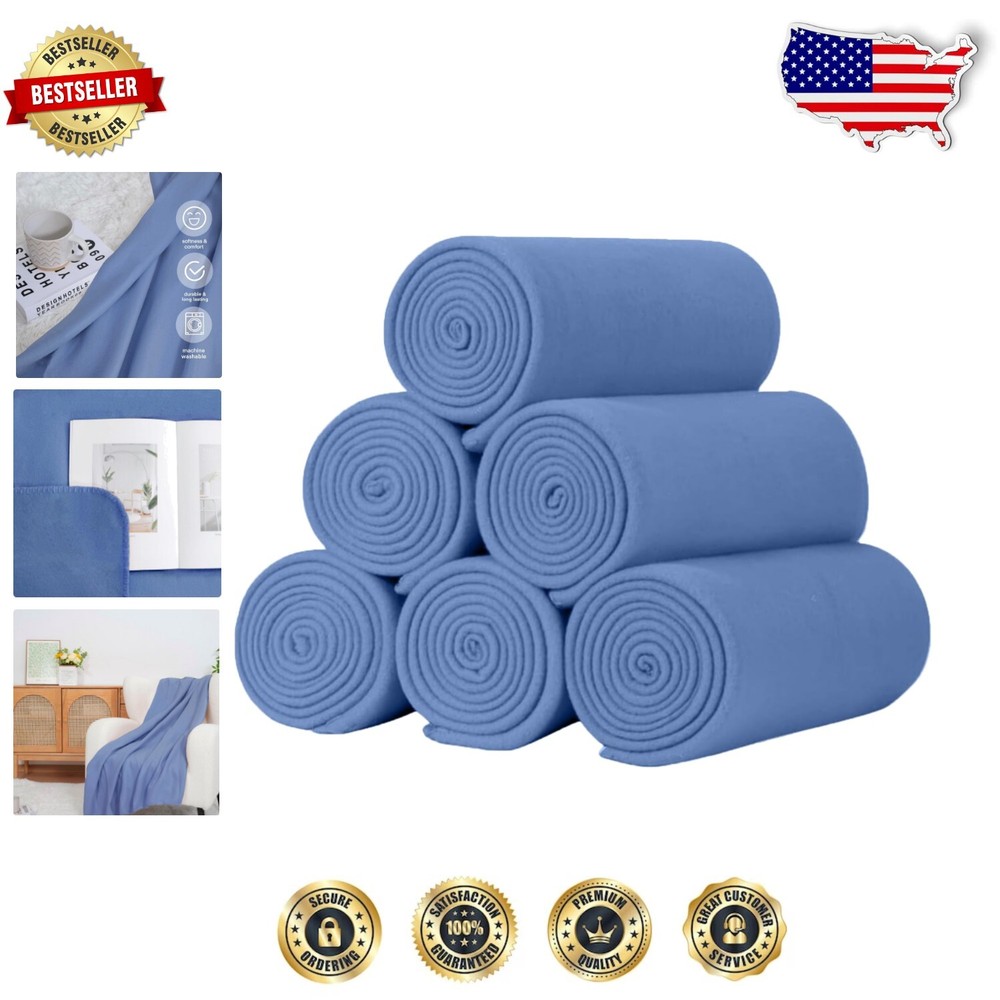 Warm & Stylish Jean Blue Fleece Blanket Set - 6 Cozy Throws for All Seasons