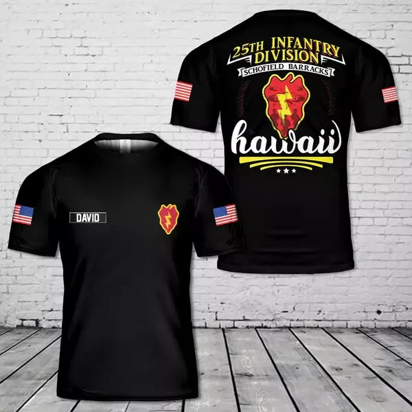 Custom 3D US Army 25th Infantry Division Hawaii T-Shirt with Personalized Name