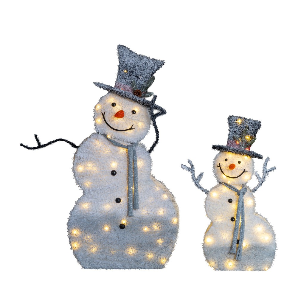 Set of 2 Lighted Christmas Snowman 2D with Top Hat for Christmas Holiday Decor