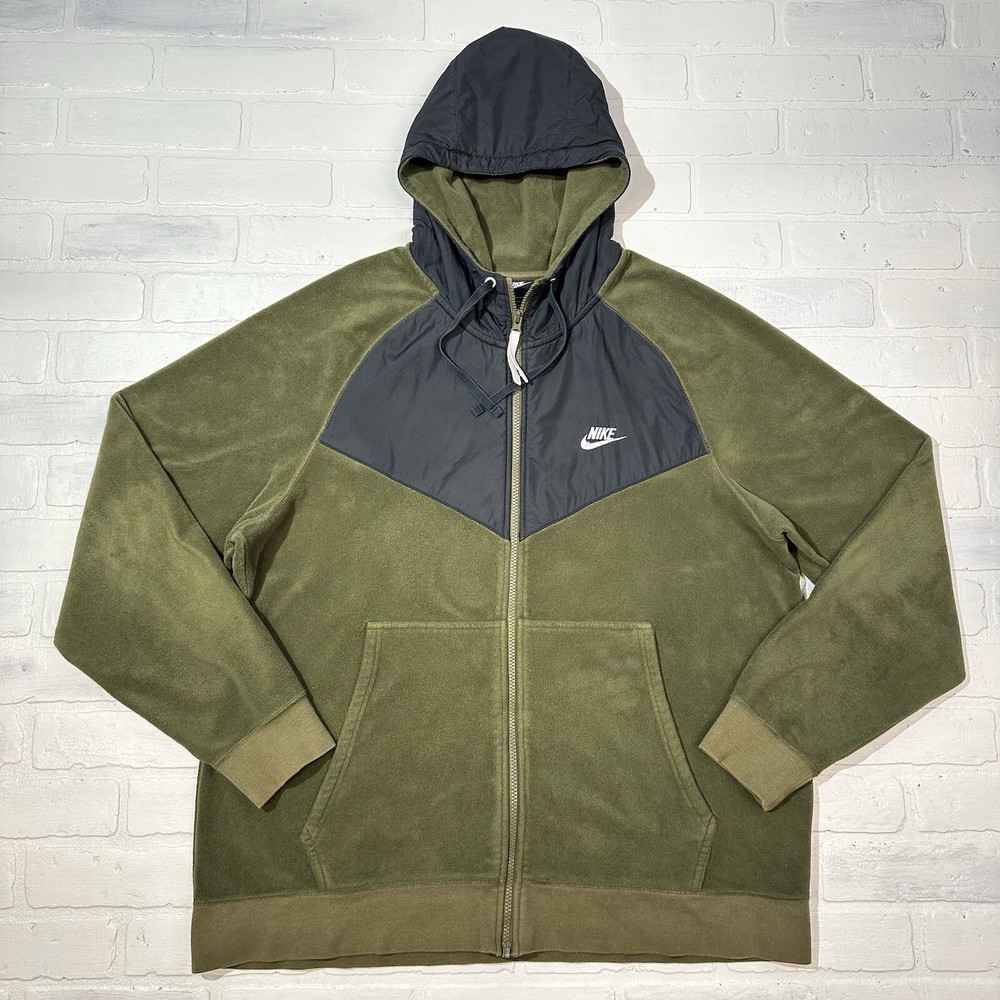 Nike Mens XL Polar Fleece Windrunner Full-Zip Hooded Jacket Green