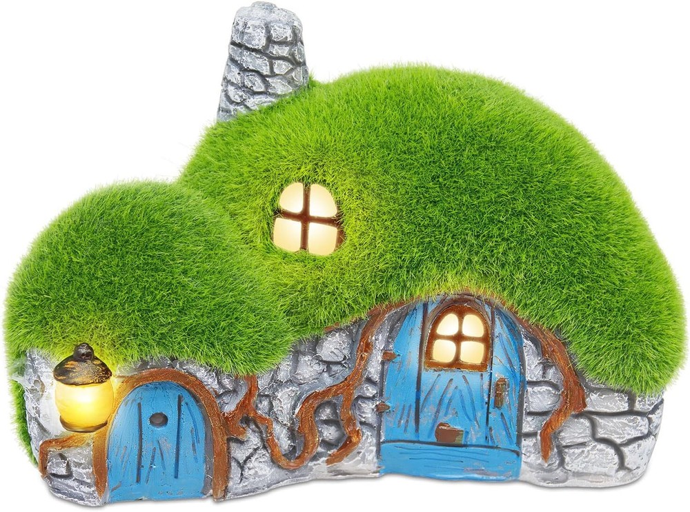 Solar-Powered Garden House Figurine Outdoor Statue Lights