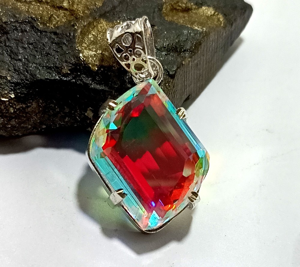 EGL 45.60 Ct+ Natural Mystic Topaz Fancy Cut 925 Solid Silver Pendant Gemstone